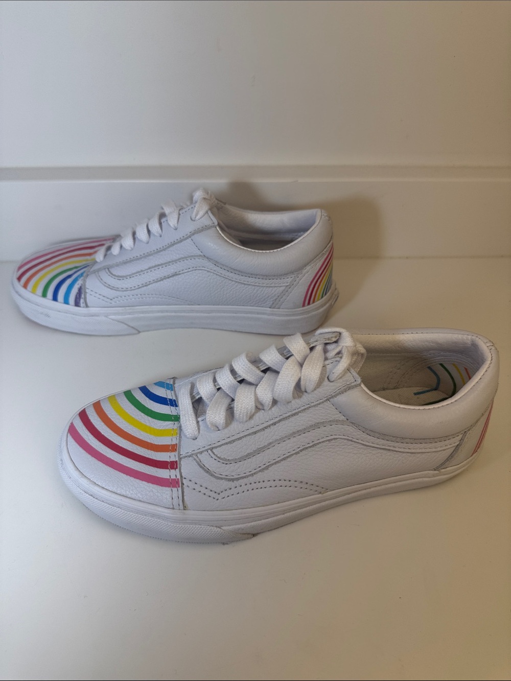 Vans Flour Shop White Sneakers with Rainbow 🌈 Accents - Size 6